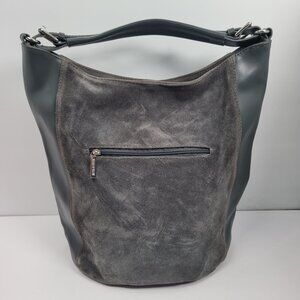 Zoe & Noe Women's Gray Suede & Black Leather Hobo Tote Bag Made In Italy